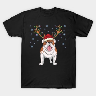 Christmas english bulldog reindeer dog T-Shirt